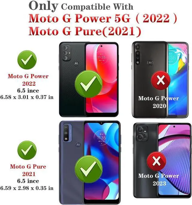 Alt view image 2 of 6 - for Moto G Pure Phone Case, Moto G Power 2022 Case with HD Screen Protector, Military Grade Protective Cases with Ring for Moto G Pure (Red)