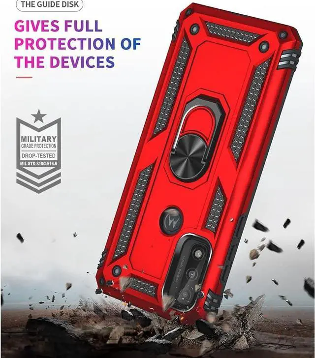 Alt view image 3 of 6 - for Moto G Pure Phone Case, Moto G Power 2022 Case with HD Screen Protector, Military Grade Protective Cases with Ring for Moto G Pure (Red)
