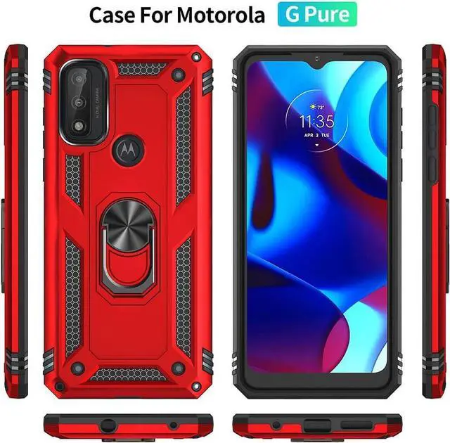Alt view image 4 of 6 - for Moto G Pure Phone Case, Moto G Power 2022 Case with HD Screen Protector, Military Grade Protective Cases with Ring for Moto G Pure (Red)