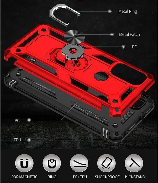Alt view image 5 of 6 - for Moto G Pure Phone Case, Moto G Power 2022 Case with HD Screen Protector, Military Grade Protective Cases with Ring for Moto G Pure (Red)