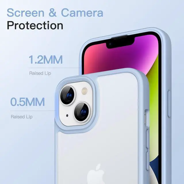 Alt view image 5 of 6 - Matte Case for iPhone 14 6.1-Inch, Shockproof Military Grade Drop Protection, Frosted Translucent Back Phone Cover, Anti-Fingerprint (Sky Blue)