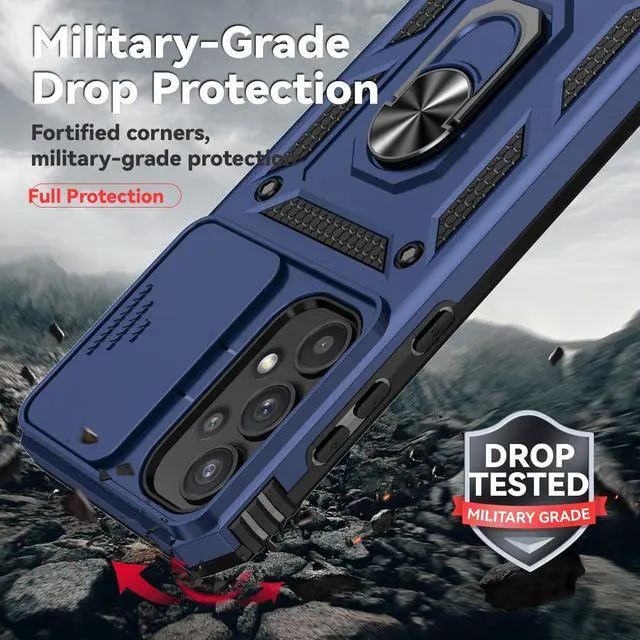 Alt view image 4 of 7 - for Samsung Galaxy A35 5G Case with Camera Lens Cover HD Screen Protector, Dual Layer Military-Grade Drop Tested Magnetic Ring Holder Kickstand Protective Phone Case for Samsung Galaxy A35 5G (Navy)