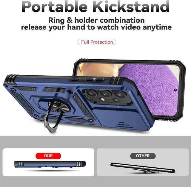 Alt view image 6 of 7 - for Samsung Galaxy A35 5G Case with Camera Lens Cover HD Screen Protector, Dual Layer Military-Grade Drop Tested Magnetic Ring Holder Kickstand Protective Phone Case for Samsung Galaxy A35 5G (Navy)