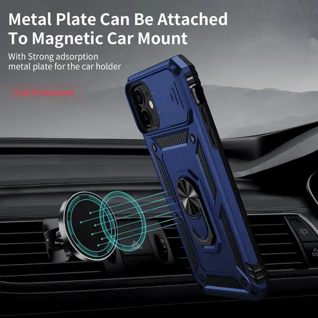 Alt view image 2 of 6 - for iPhone 11 Case with Camera Lens Cover, HD Screen Protector, 10 FT Military Grade Drop Protection, Magnetic Ring Holder Kickstand Protective Phone Case for iPhone 11, Navy Blue
