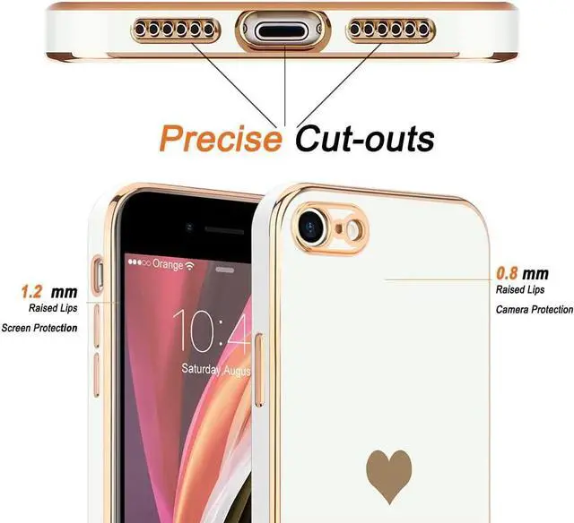 Alt view image 3 of 7 - Teageo for iPhone SE 2022, SE 2020, iPhone 7 Case, iPhone 8 Case Phone Case for Women Girl Cute Love-Heart Luxury Bling Plating Soft Back Cover Camera Protection Bumper Silicone Shockproof Case, White