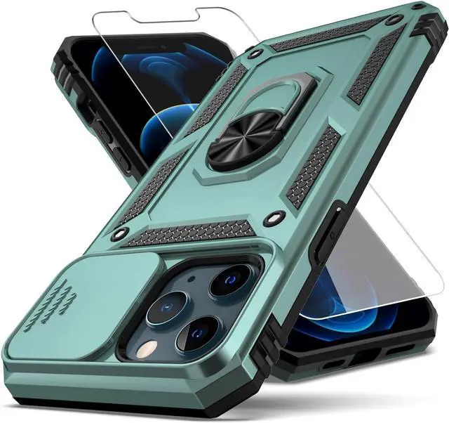 Main image of for iPhone 12 Pro Max Case,with Camera Lens Cover HD Screen Protector,[Military Grade] Ring Car Mount Kickstand Hybrid Hard PC Soft TPU Shockproof Protective Case for iPhone 12 Pro Max-Green