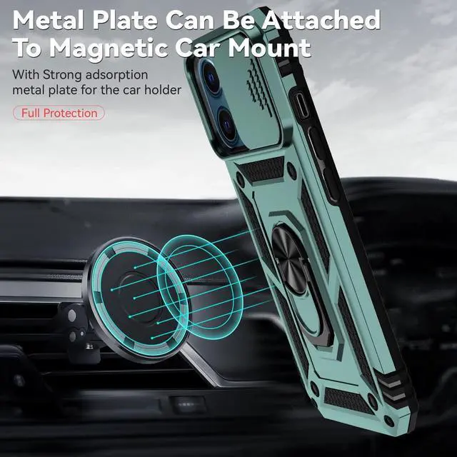 Alt view image 3 of 6 - for iPhone 12 Pro Max Case,with Camera Lens Cover HD Screen Protector,[Military Grade] Ring Car Mount Kickstand Hybrid Hard PC Soft TPU Shockproof Protective Case for iPhone 12 Pro Max-Green