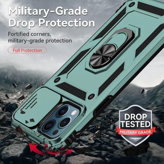 Alt view image 6 of 6 - for iPhone 12 Pro Max Case,with Camera Lens Cover HD Screen Protector,[Military Grade] Ring Car Mount Kickstand Hybrid Hard PC Soft TPU Shockproof Protective Case for iPhone 12 Pro Max-Green