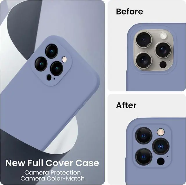 Alt view image 3 of 6 - FireNova Designed for iPhone 15 Pro Case, Silicone Upgraded [Camera Protection] Phone Case with [2 Screen Protectors], Soft Anti-Scratch Microfiber Lining Inside, 6.1 inch, Lavender Gray