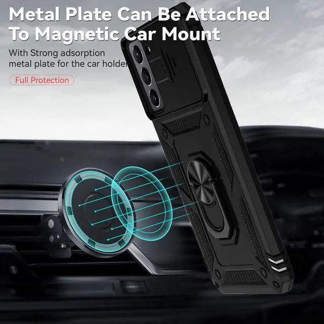 Alt view image 3 of 7 - for Samsung Galaxy S21 Case with Camera Lens Cover HD Screen Protector, Dual Layer Military-Grade Drop Tested Magnetic Ring Holder Kickstand Protective Phone Case for Samsung Galaxy S21 5G (Black)