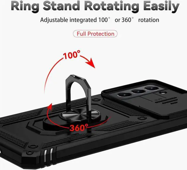 Alt view image 6 of 7 - for Samsung Galaxy S21 Case with Camera Lens Cover HD Screen Protector, Dual Layer Military-Grade Drop Tested Magnetic Ring Holder Kickstand Protective Phone Case for Samsung Galaxy S21 5G (Black)