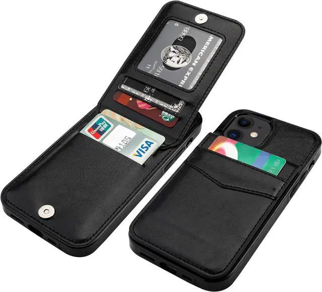 Main image of KIHUWEY Compatible with iPhone 12 Compatible with iPhone 12 Pro Case Wallet with Credit Card Holder, Premium Leather Magnetic Clasp Kickstand Heavy Duty Protective Cover 6.1 inch(Black)