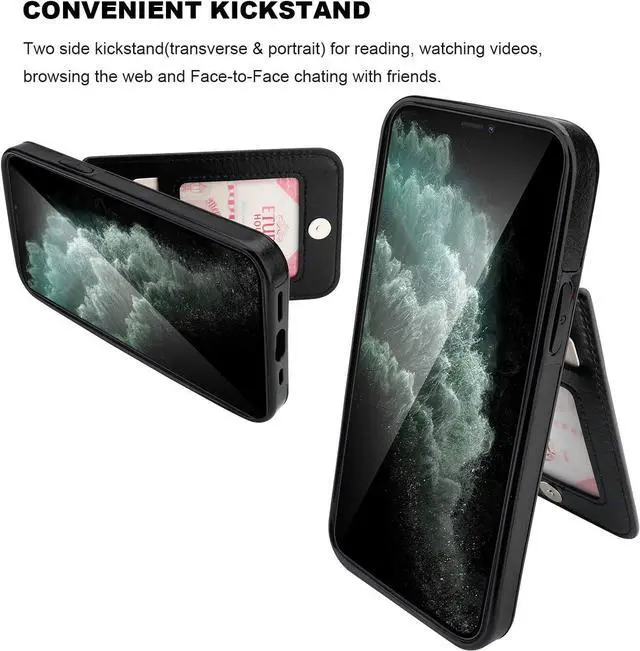 Alt view image 5 of 7 - KIHUWEY Compatible with iPhone 12 Compatible with iPhone 12 Pro Case Wallet with Credit Card Holder, Premium Leather Magnetic Clasp Kickstand Heavy Duty Protective Cover 6.1 inch(Black)