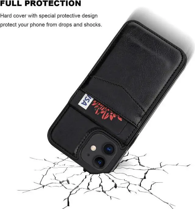 Alt view image 6 of 7 - KIHUWEY Compatible with iPhone 12 Compatible with iPhone 12 Pro Case Wallet with Credit Card Holder, Premium Leather Magnetic Clasp Kickstand Heavy Duty Protective Cover 6.1 inch(Black)