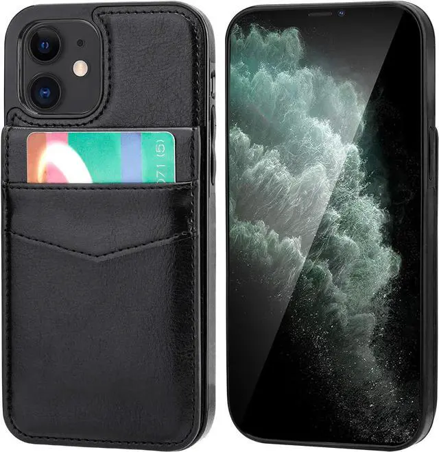 Alt view image 3 of 7 - KIHUWEY Compatible with iPhone 12 Compatible with iPhone 12 Pro Case Wallet with Credit Card Holder, Premium Leather Magnetic Clasp Kickstand Heavy Duty Protective Cover 6.1 inch(Black)