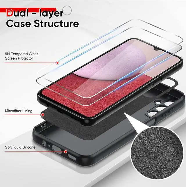Alt view image 3 of 7 - LeYi for Samsung Galaxy A14 5G Phone Case: Samsung Galaxy A14 5G Case with 2 PCS Tempered Glass Screen Protector, Slim & Anti-Scratch, Liquid Silicone Shockproof Cover for Samsung A14 5G Case (Black)