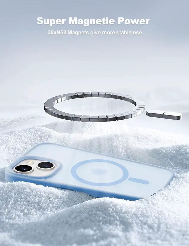 Alt view image 4 of 5 - Tigowos for iPhone 15 Magnetic case Fits MagSafe 15FT Drop Resistant Anti-Yellowing Heavy Duty Shockproof Back Cover Fits iPhone 15 Phone Cases 6.1", Sierra Blue