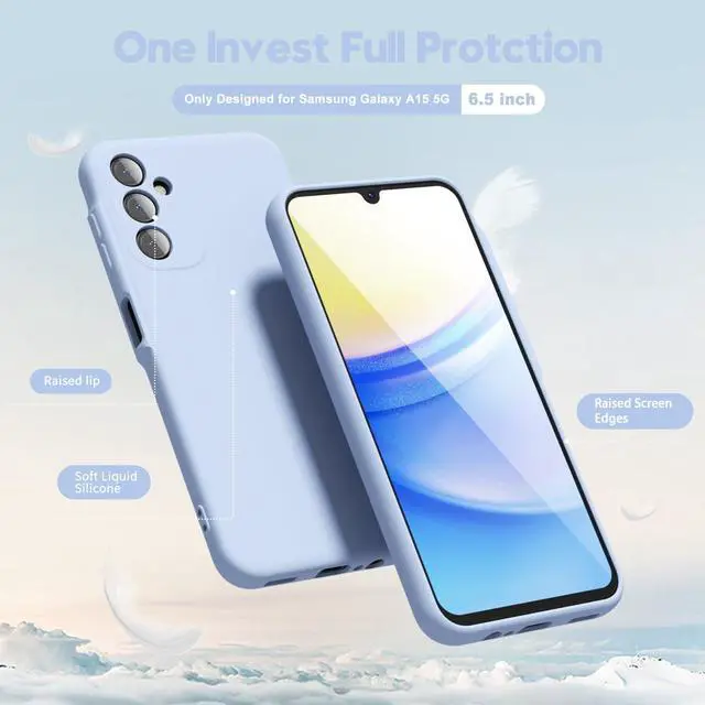 Alt view image 3 of 7 - oakxco for Samsung Galaxy A15 5G Case Liquid Silicone, Soft Rubber Gel Elegant Thin Slim TPU Matte Smooth Case with Camera Lens Cover for Women Men Boy, Light Blue