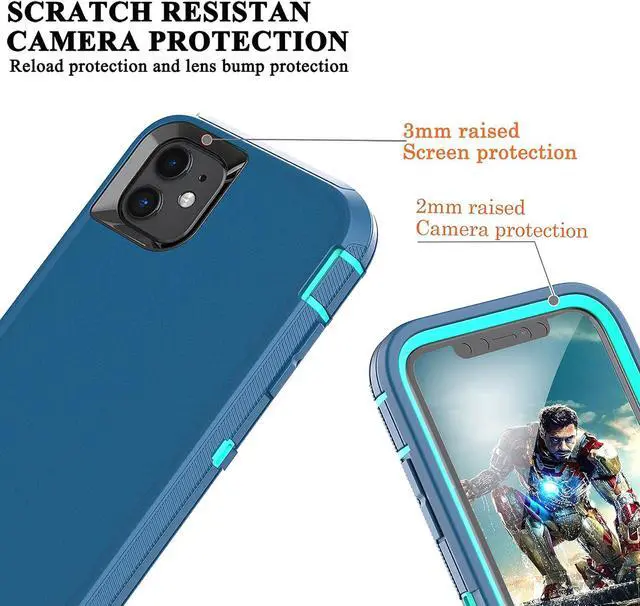 Alt view image 5 of 6 - YmhxcY for iphone 11 Case Shockproof Dropproof Dust-Proof Drop Proof 3-Layer Durable Phone Case Heavy Duty Protection Phone Case Cover for Apple iPhone 11 6.1 Blue and Turquoise