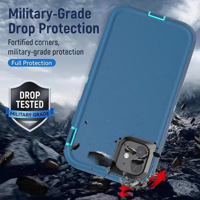 Alt view image 6 of 6 - YmhxcY for iphone 11 Case Shockproof Dropproof Dust-Proof Drop Proof 3-Layer Durable Phone Case Heavy Duty Protection Phone Case Cover for Apple iPhone 11 6.1 Blue and Turquoise