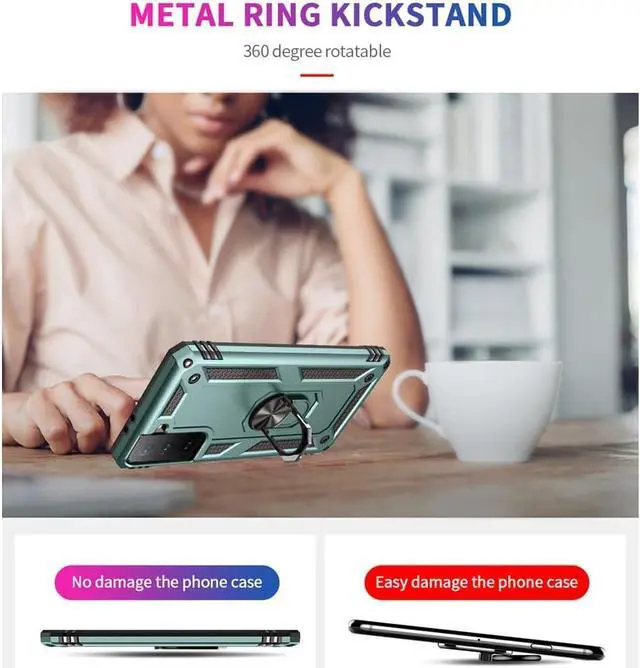 Alt view image 6 of 6 - for Galaxy S21 Case: Samsung Galaxy S21 Case with HD Screen Protector - Military Grade Protective Cases with Ring for Samsung S21 (Dark Green)