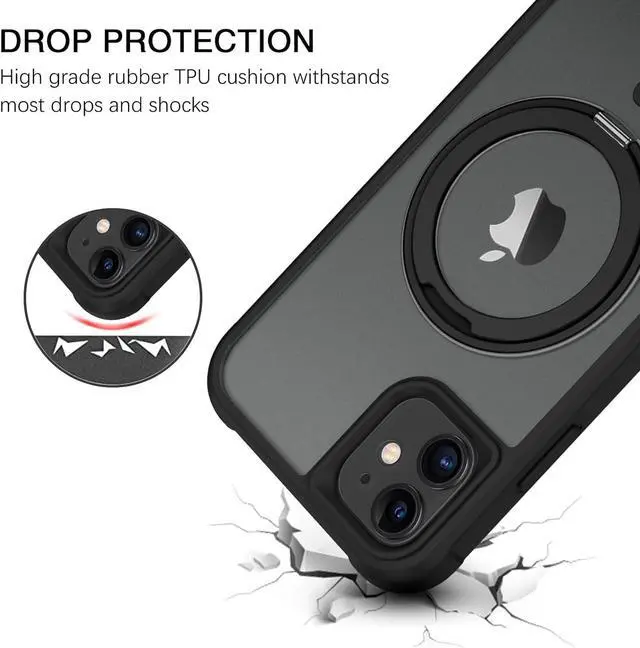 Alt view image 3 of 7 - for iPhone 11 Phone Case, iPhone 11 Magnetic Case [Compatible with MagSafe] Rotatable Ring Holder Kickstand Design Shockproof Women Men Girl Boy Protective Cover for iPhone 11 6.1 2019, Black