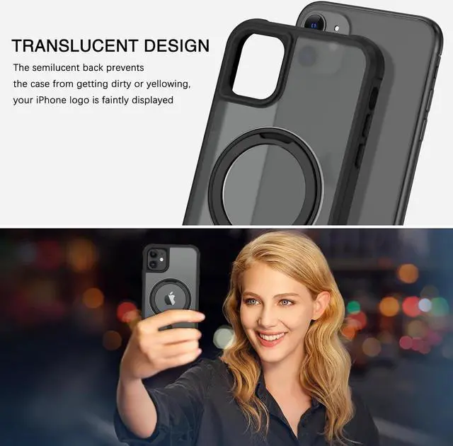 Alt view image 4 of 7 - for iPhone 11 Phone Case, iPhone 11 Magnetic Case [Compatible with MagSafe] Rotatable Ring Holder Kickstand Design Shockproof Women Men Girl Boy Protective Cover for iPhone 11 6.1 2019, Black