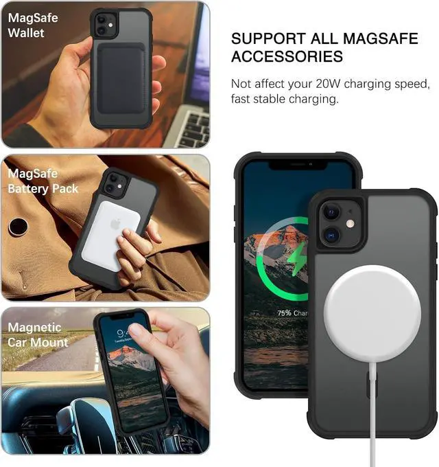 Alt view image 5 of 7 - for iPhone 11 Phone Case, iPhone 11 Magnetic Case [Compatible with MagSafe] Rotatable Ring Holder Kickstand Design Shockproof Women Men Girl Boy Protective Cover for iPhone 11 6.1 2019, Black
