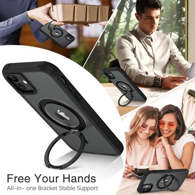 Alt view image 6 of 7 - for iPhone 11 Phone Case, iPhone 11 Magnetic Case [Compatible with MagSafe] Rotatable Ring Holder Kickstand Design Shockproof Women Men Girl Boy Protective Cover for iPhone 11 6.1 2019, Black