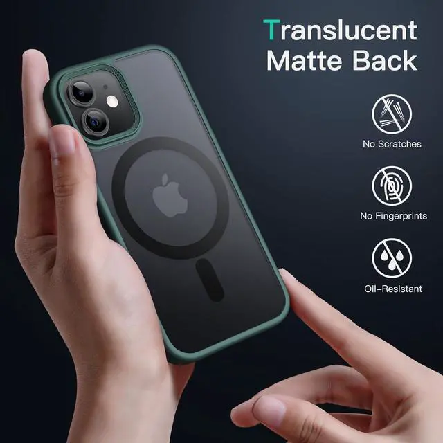 Alt view image 4 of 6 - Magnetic Case for iPhone 12/12 Pro 6.1-Inch Compatible with MagSafe, Translucent Matte Back Slim Shockproof Phone Cover (Dark Green)