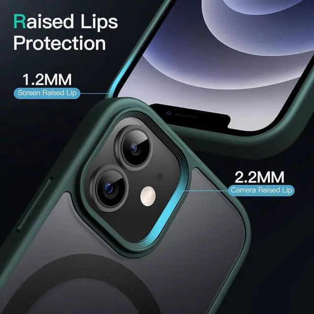 Alt view image 6 of 6 - Magnetic Case for iPhone 12/12 Pro 6.1-Inch Compatible with MagSafe, Translucent Matte Back Slim Shockproof Phone Cover (Dark Green)