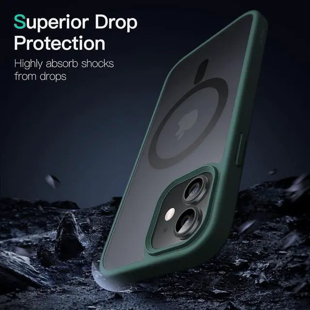 Alt view image 5 of 6 - Magnetic Case for iPhone 12/12 Pro 6.1-Inch Compatible with MagSafe, Translucent Matte Back Slim Shockproof Phone Cover (Dark Green)