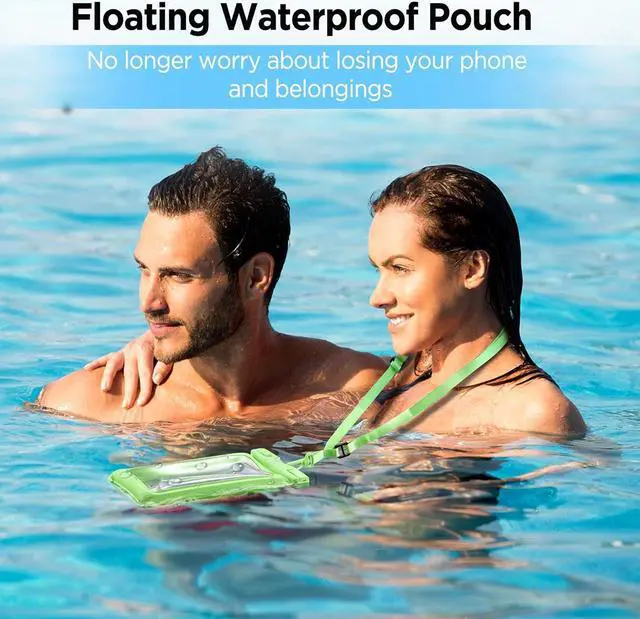Alt view image 2 of 7 - CACOE [Floatable] Floating Universal Waterproof Phone case 2 Pack-Up to 7.0",Phone Pouch with Adjustable Neck Lanyard,IPX8 Cell Phone Dry Bags for Beach Pool SwimmingBlack+Dark Green