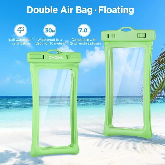 Alt view image 4 of 7 - CACOE [Floatable] Floating Universal Waterproof Phone case 2 Pack-Up to 7.0",Phone Pouch with Adjustable Neck Lanyard,IPX8 Cell Phone Dry Bags for Beach Pool SwimmingBlack+Dark Green