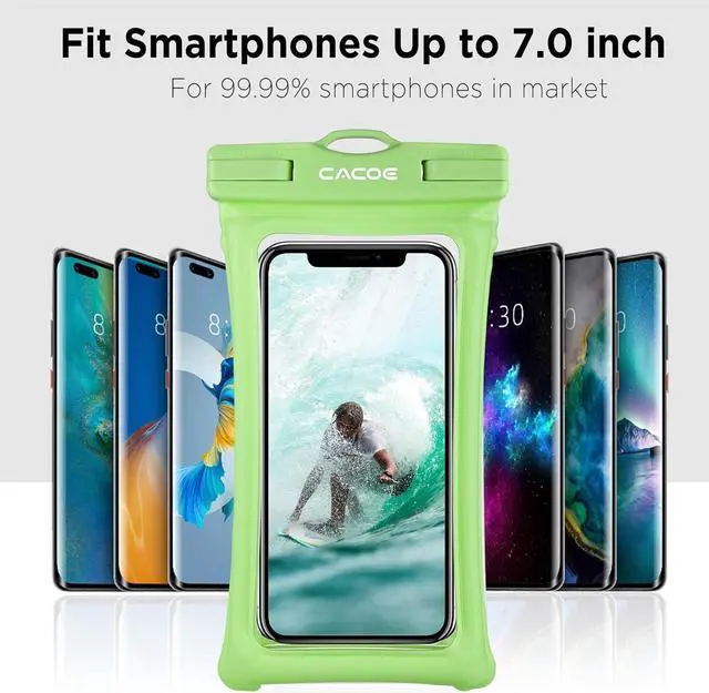 Alt view image 6 of 7 - CACOE [Floatable] Floating Universal Waterproof Phone case 2 Pack-Up to 7.0",Phone Pouch with Adjustable Neck Lanyard,IPX8 Cell Phone Dry Bags for Beach Pool SwimmingBlack+Dark Green