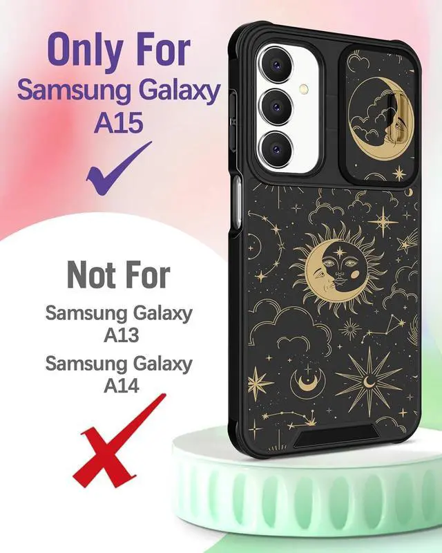 Alt view image 2 of 6 - for Samsung Galaxy A15 5G Phone Case - [2in1] Women Cute Girls Phone Cover Sun Moon Black Aesthetic Camera Cover Compatible with MagSafe Ring Holder Stand for Samsung A15 5G Cases 6.5
