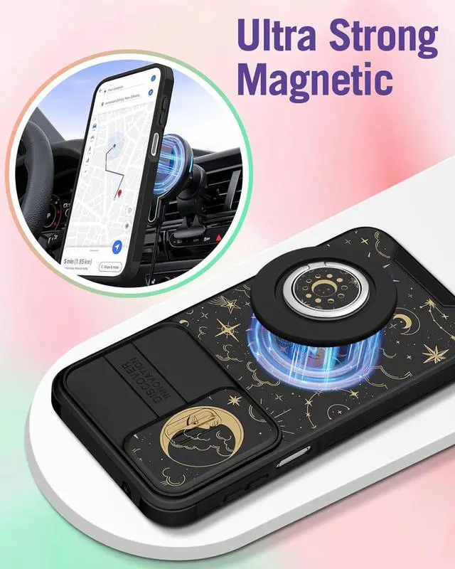 Alt view image 4 of 6 - for Samsung Galaxy A15 5G Phone Case - [2in1] Women Cute Girls Phone Cover Sun Moon Black Aesthetic Camera Cover Compatible with MagSafe Ring Holder Stand for Samsung A15 5G Cases 6.5
