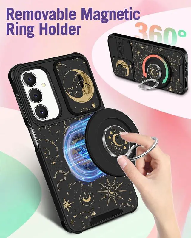 Alt view image 5 of 6 - for Samsung Galaxy A15 5G Phone Case - [2in1] Women Cute Girls Phone Cover Sun Moon Black Aesthetic Camera Cover Compatible with MagSafe Ring Holder Stand for Samsung A15 5G Cases 6.5