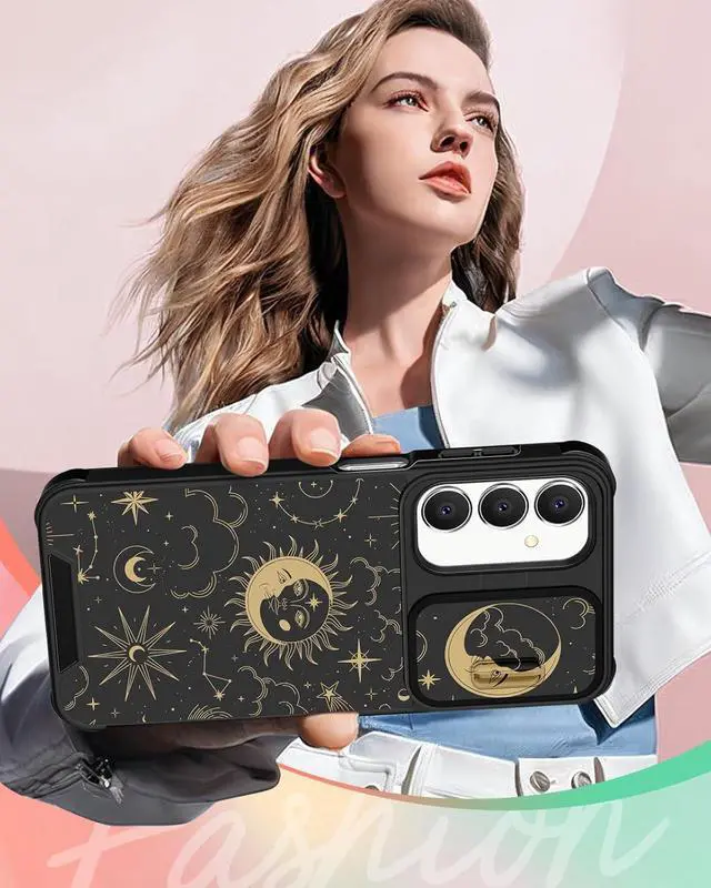 Alt view image 6 of 6 - for Samsung Galaxy A15 5G Phone Case - [2in1] Women Cute Girls Phone Cover Sun Moon Black Aesthetic Camera Cover Compatible with MagSafe Ring Holder Stand for Samsung A15 5G Cases 6.5