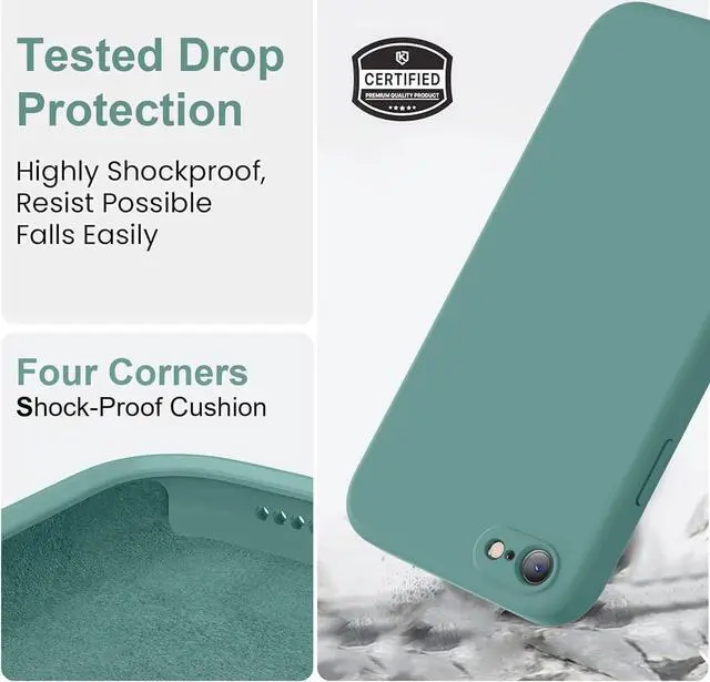 Alt view image 5 of 7 - for iPhone SE Case 2022/3rd/2020,iPhone 8/7 Case, Upgraded Liquid Silicone with [Square Edges] [Camera Protection] [Soft Anti-Scratch Microfiber Lining] Phone Case for iPhone SE - Pine Green