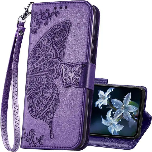 Main image of for Galaxy A35 5G Phone Case Wallet,Women Flip Folio Cover with Card Holders Butterfly Embossed PU Leather Kickstand Wrist Strap Purse Case for Samsung A35 5G 6.6 Inch (Purple)