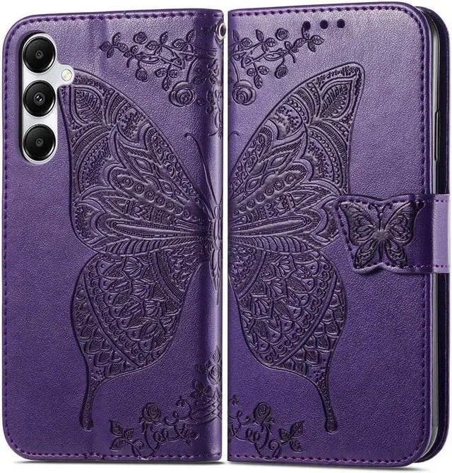 Alt view image 2 of 7 - for Galaxy A35 5G Phone Case Wallet,Women Flip Folio Cover with Card Holders Butterfly Embossed PU Leather Kickstand Wrist Strap Purse Case for Samsung A35 5G 6.6 Inch (Purple)