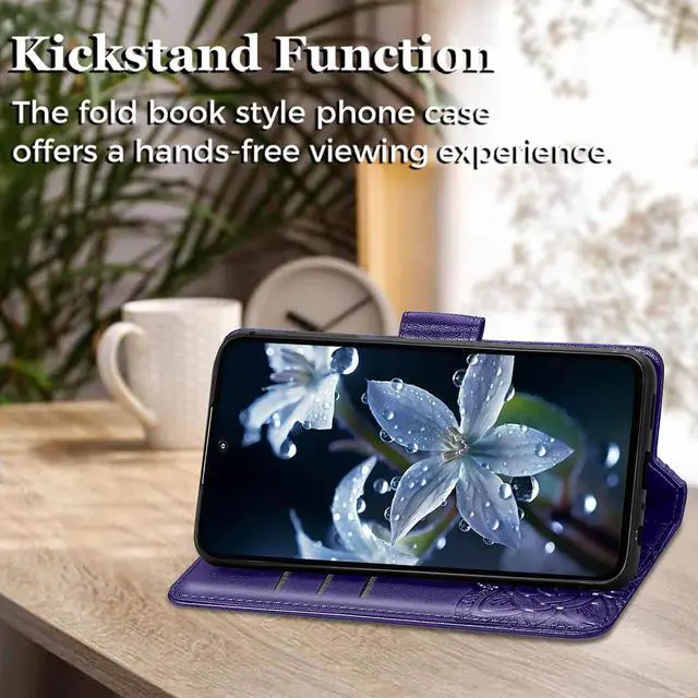 Alt view image 3 of 7 - for Galaxy A35 5G Phone Case Wallet,Women Flip Folio Cover with Card Holders Butterfly Embossed PU Leather Kickstand Wrist Strap Purse Case for Samsung A35 5G 6.6 Inch (Purple)