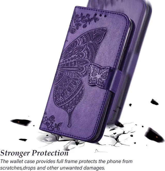 Alt view image 5 of 7 - for Galaxy A35 5G Phone Case Wallet,Women Flip Folio Cover with Card Holders Butterfly Embossed PU Leather Kickstand Wrist Strap Purse Case for Samsung A35 5G 6.6 Inch (Purple)