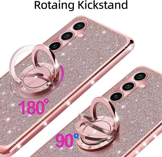 Alt view image 3 of 7 - for Samsung Galaxy S23-FE Case, Samsung Galaxy S23 FE Phone Case for Women Glitter Crystal Soft Stylish Clear Tpu Luxury Bling Cute Protective Cover with Kickstand Strap for S23 FE 5G (Glitter Rose)