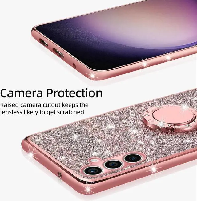 Alt view image 4 of 7 - for Samsung Galaxy S23-FE Case, Samsung Galaxy S23 FE Phone Case for Women Glitter Crystal Soft Stylish Clear Tpu Luxury Bling Cute Protective Cover with Kickstand Strap for S23 FE 5G (Glitter Rose)