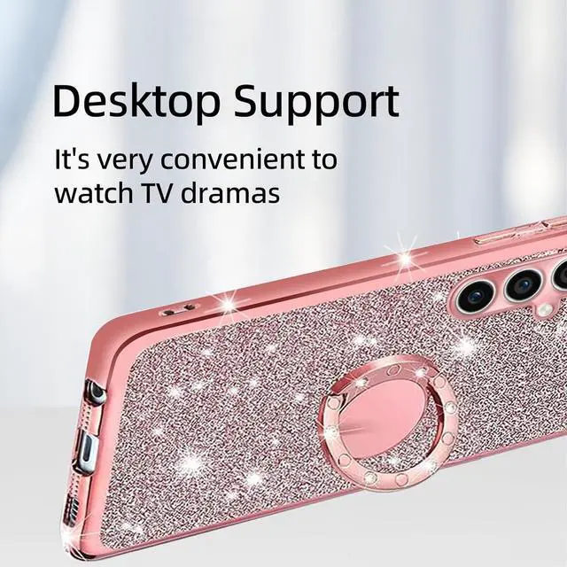 Alt view image 5 of 7 - for Samsung Galaxy S23-FE Case, Samsung Galaxy S23 FE Phone Case for Women Glitter Crystal Soft Stylish Clear Tpu Luxury Bling Cute Protective Cover with Kickstand Strap for S23 FE 5G (Glitter Rose)