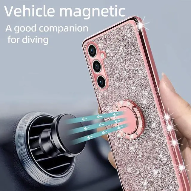 Alt view image 6 of 7 - for Samsung Galaxy S23-FE Case, Samsung Galaxy S23 FE Phone Case for Women Glitter Crystal Soft Stylish Clear Tpu Luxury Bling Cute Protective Cover with Kickstand Strap for S23 FE 5G (Glitter Rose)