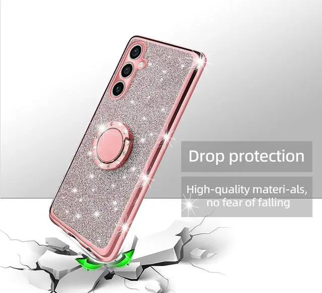 Alt view image 7 of 7 - for Samsung Galaxy S23-FE Case, Samsung Galaxy S23 FE Phone Case for Women Glitter Crystal Soft Stylish Clear Tpu Luxury Bling Cute Protective Cover with Kickstand Strap for S23 FE 5G (Glitter Rose)