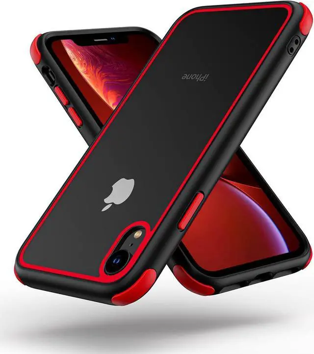 Main image of for iPhone XR Crystal Clear Case, Multicolor Protective Shockproof Bumpers Cover, Not Yellowing Anti Scratch Transparent Hard PC Back & Soft Silicone TPU Frame Cover for Men Women - Black/Red